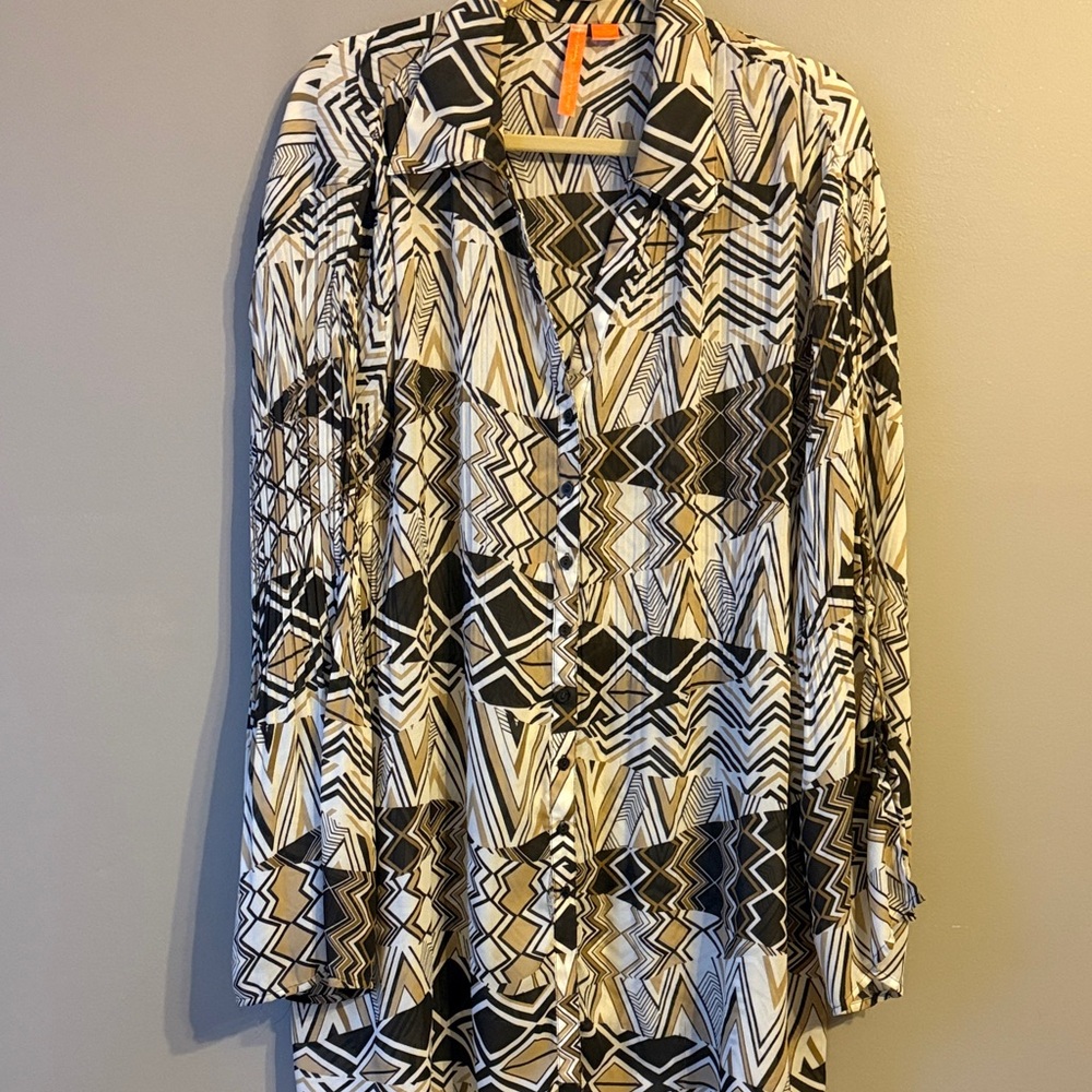 Sunny Leigh Semi-Sheer Blouse/Tunic. Geometric Print. Size 2X